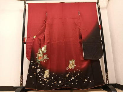平和屋着物●豪華振袖　御所車花文　暈し染め　金銀彩　正絹　逸品　AABM3384ph