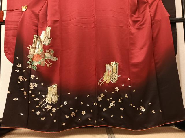 平和屋着物●豪華振袖　御所車花文　暈し染め　金銀彩　正絹　逸品　AABM3384ph