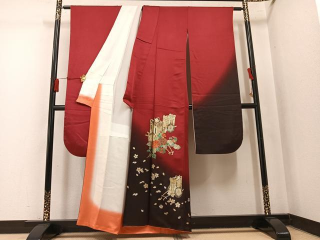 平和屋着物●豪華振袖　御所車花文　暈し染め　金銀彩　正絹　逸品　AABM3384ph