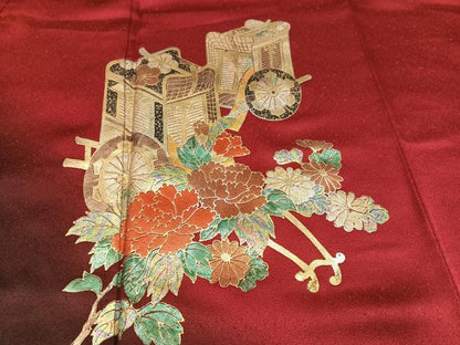 平和屋着物●豪華振袖　御所車花文　暈し染め　金銀彩　正絹　逸品　AABM3384ph