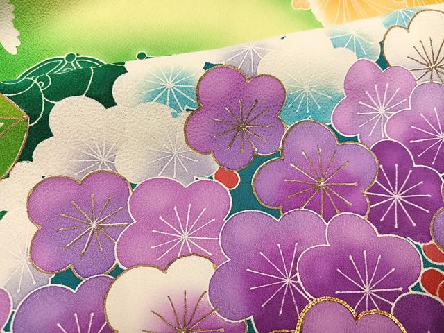 平和屋着物●豪華振袖　駒刺繍　草花宝尽くし　暈し染め　金彩　正絹　逸品　AABM3385ph