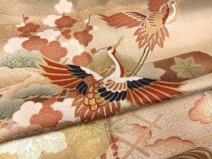 平和屋着物●豪華振袖　飛鶴御所車花文　暈し染め　金彩　正絹　逸品　AABM3387ph