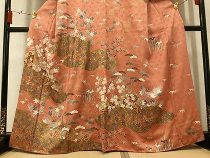 平和屋着物●訪問着　駒刺繍　草花文　金彩　正絹　逸品　AABM3389ph