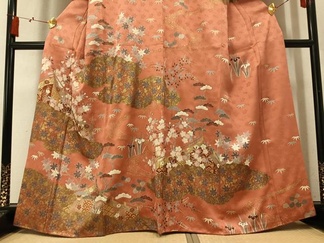 平和屋着物●訪問着　駒刺繍　草花文　金彩　正絹　逸品　AABM3389ph