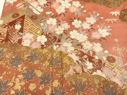 平和屋着物●訪問着　駒刺繍　草花文　金彩　正絹　逸品　AABM3389ph
