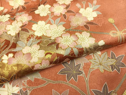 平和屋着物●訪問着　駒刺繍　草花文　金彩　正絹　逸品　AABM3389ph