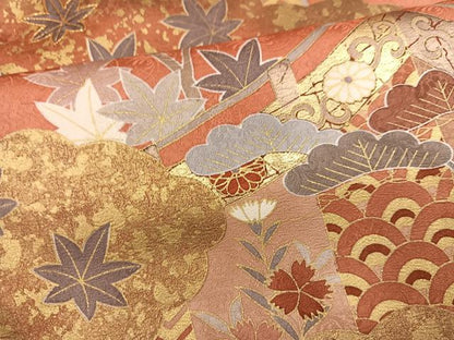 平和屋着物●訪問着　駒刺繍　草花文　金彩　正絹　逸品　AABM3389ph