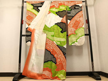 平和屋着物●豪華振袖　絞り　駒刺繍　草花文　金彩　正絹　逸品　AABM3390ph