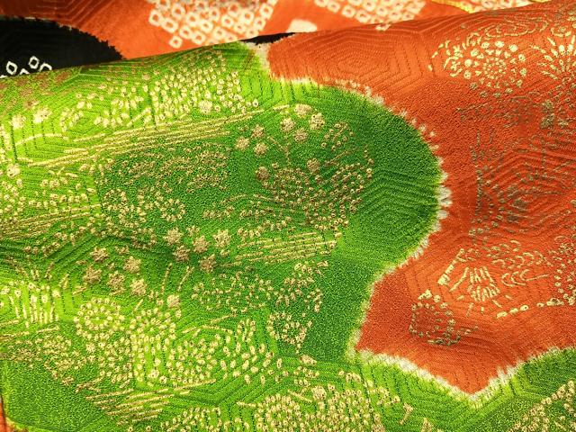 平和屋着物●豪華振袖　絞り　駒刺繍　草花文　金彩　正絹　逸品　AABM3390ph