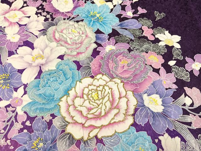 平和屋着物●豪華振袖　刺繍　舞花文　暈し染め　銀彩　銀通し地　ロング丈　正絹　逸品　AABM3393ph