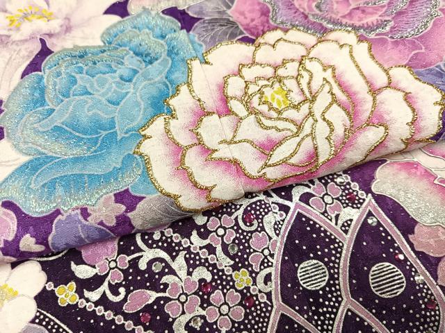 平和屋着物●豪華振袖　刺繍　舞花文　暈し染め　銀彩　銀通し地　ロング丈　正絹　逸品　AABM3393ph