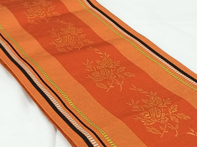 平和屋着物◎本場筑前博多織　半幅帯　草花文　正絹　逸品　AABM3405dk