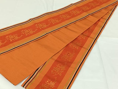 平和屋着物◎本場筑前博多織　半幅帯　草花文　正絹　逸品　AABM3405dk
