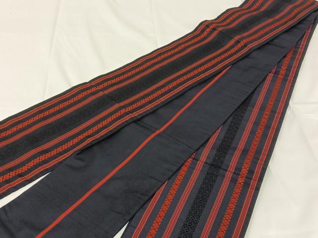 平和屋着物◎本場筑前博多織　半幅帯　献上　濃紺地　正絹　逸品　AABM3414dk