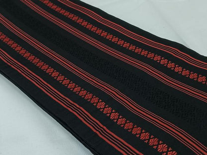 平和屋着物◎本場筑前博多織　半幅帯　献上　黒地　正絹　逸品　AABM3415dk