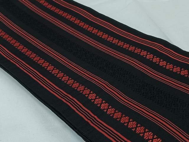 平和屋着物◎本場筑前博多織　半幅帯　献上　黒地　正絹　逸品　AABM3415dk