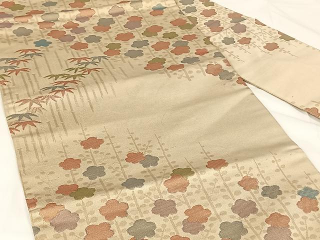 平和屋着物◎九寸名古屋帯　梅　笹　金糸　正絹　逸品　AABM3422dk