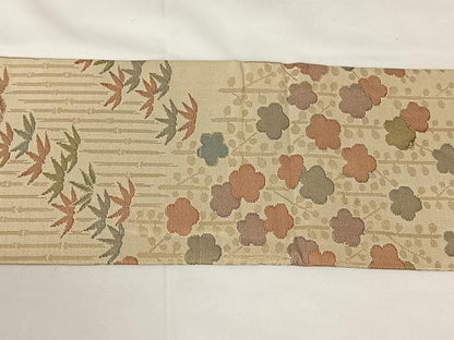 平和屋着物◎九寸名古屋帯　梅　笹　金糸　正絹　逸品　AABM3422dk