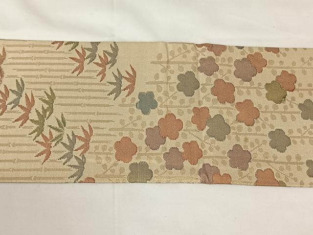 平和屋着物◎九寸名古屋帯　梅　笹　金糸　正絹　逸品　AABM3422dk