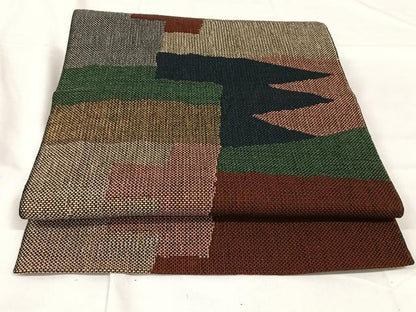 平和屋着物◎八寸名古屋帯　幾何学文様　金糸　正絹　逸品　AABM3423dk