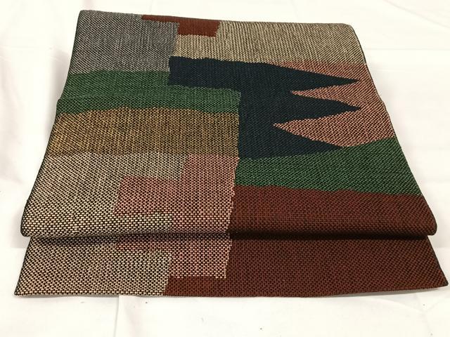 平和屋着物◎八寸名古屋帯　幾何学文様　金糸　正絹　逸品　AABM3423dk