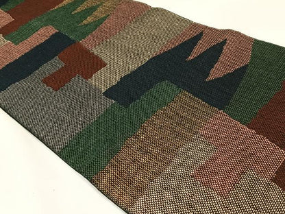 平和屋着物◎八寸名古屋帯　幾何学文様　金糸　正絹　逸品　AABM3423dk