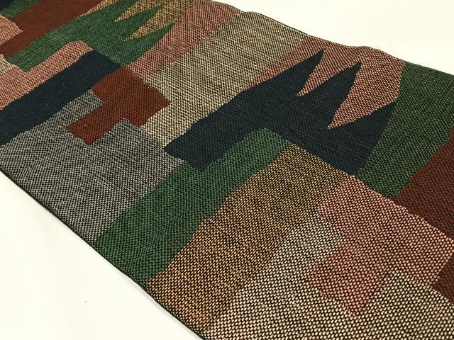 平和屋着物◎八寸名古屋帯　幾何学文様　金糸　正絹　逸品　AABM3423dk