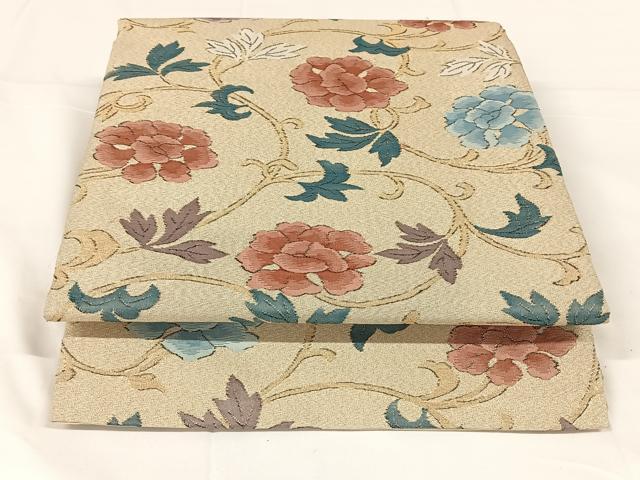 平和屋着物◎爪掻き本綴れ　九寸開き名古屋帯　花唐草文　金糸　正絹　逸品　AABM3424dk