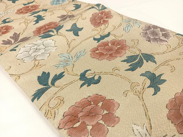 平和屋着物◎爪掻き本綴れ　九寸開き名古屋帯　花唐草文　金糸　正絹　逸品　AABM3424dk