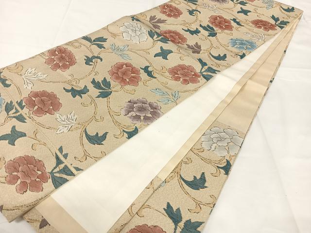 平和屋着物◎爪掻き本綴れ　九寸開き名古屋帯　花唐草文　金糸　正絹　逸品　AABM3424dk