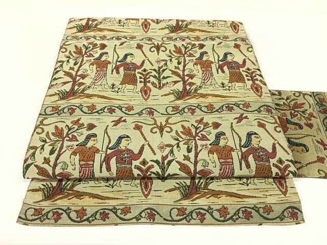 平和屋着物◎八寸名古屋帯　狩猟文　正絹　逸品　AABM3425dk