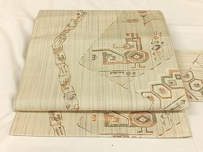 平和屋着物◎本場筑前博多織　八寸名古屋帯　幾何学文様　正絹　逸品　AABM3427dk