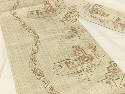平和屋着物◎本場筑前博多織　八寸名古屋帯　幾何学文様　正絹　逸品　AABM3427dk