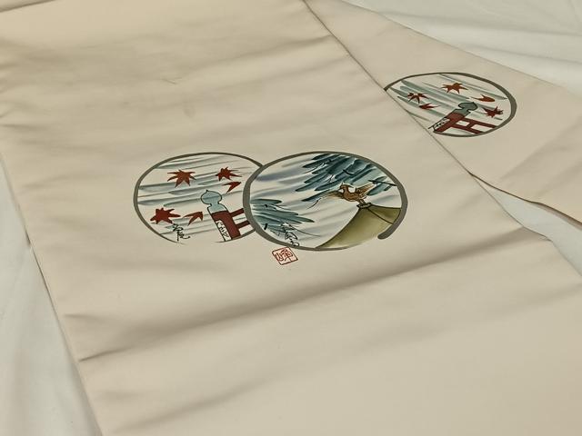 平和屋着物◎九寸名古屋帯　作家物　手描き　風景丸文　AABM3428dk