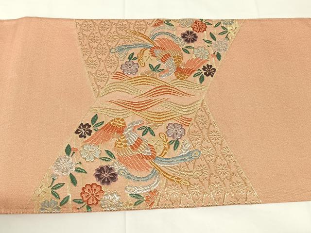 平和屋着物◎太鼓柄袋帯　唐織　鳳凰花文　金銀糸　正絹　逸品　AABM3439dk