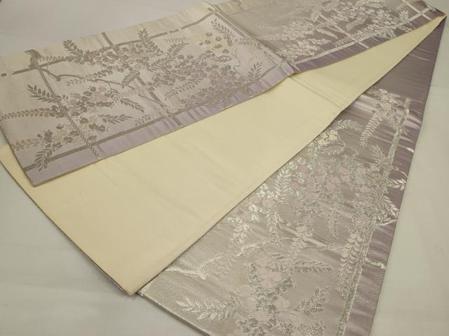 平和屋着物◎六通柄袋帯　唐織　草花文　銀糸　正絹　逸品　AABM3441ou