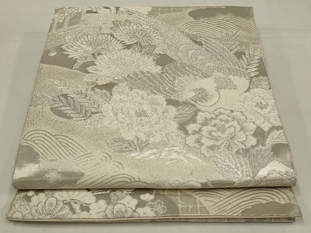 平和屋着物◎六通柄袋帯　唐織　花鳥文　銀糸　正絹　逸品　AABM3446ou