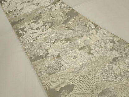 平和屋着物◎六通柄袋帯　唐織　花鳥文　銀糸　正絹　逸品　AABM3446ou