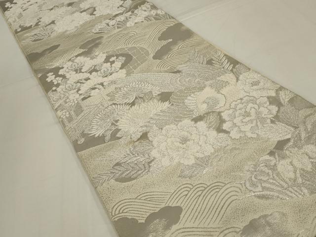 平和屋着物◎六通柄袋帯　唐織　花鳥文　銀糸　正絹　逸品　AABM3446ou