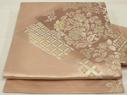 平和屋着物◎九寸名古屋帯　更紗花文　金銀糸　正絹　逸品　AABM3449ou