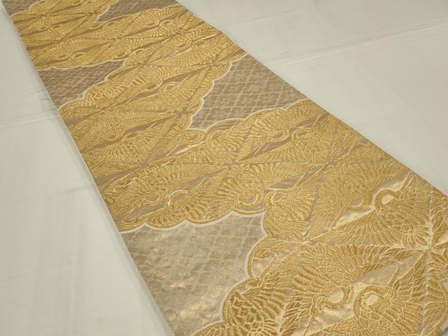 平和屋着物◎六通柄袋帯　双鶴文　金糸　鈴乃屋扱い　正絹　逸品　AABM3450ou