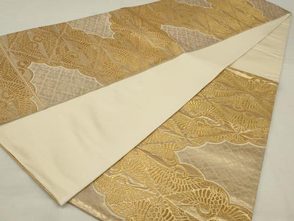 平和屋着物◎六通柄袋帯　双鶴文　金糸　鈴乃屋扱い　正絹　逸品　AABM3450ou