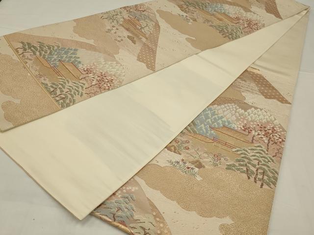 平和屋着物◎六通柄袋帯　唐織　風景文　金糸　正絹　逸品　AABM3452ou