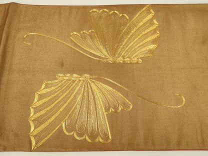 平和屋着物◎太鼓柄袋帯　駒刺繍　舞蝶文　金糸　正絹　逸品　AABM3453ou