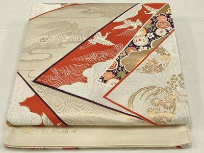 平和屋着物◎西陣　いづくら織物謹製　六通柄袋帯　唐織　色紙清華　金銀糸　正絹　逸品　未使用　AABM3454ou