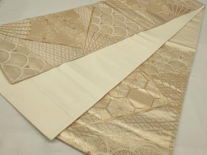 平和屋着物◎六通柄袋帯　扇面松文　光悦錦　金糸　正絹　逸品　AABM3459ou