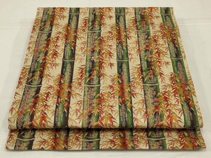 平和屋着物◎八寸名古屋帯　笹竹文　銀糸　正絹　逸品　未使用　AABM3460ou