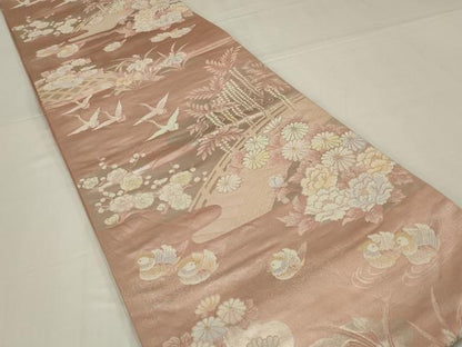 平和屋着物◎六通柄袋帯　唐織　渡り橋花鳥文　金銀糸　正絹　逸品　AABM3461ou