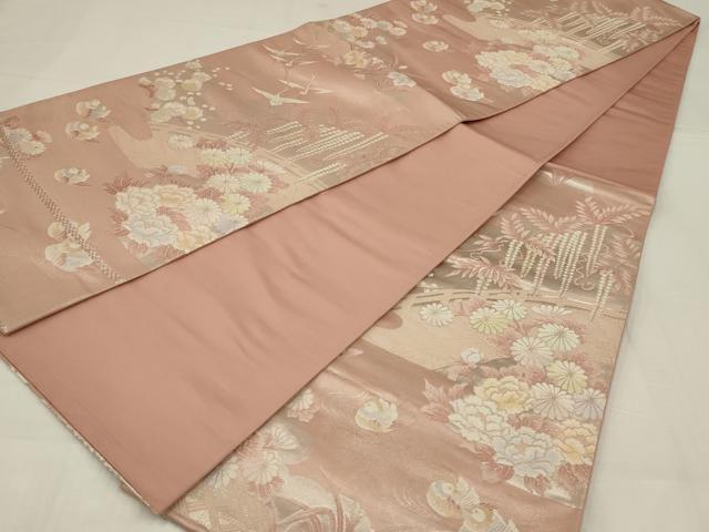平和屋着物◎六通柄袋帯　唐織　渡り橋花鳥文　金銀糸　正絹　逸品　AABM3461ou