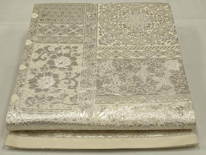 平和屋着物◎六通柄袋帯　更紗花文　銀糸　正絹　逸品　AABM3465ou